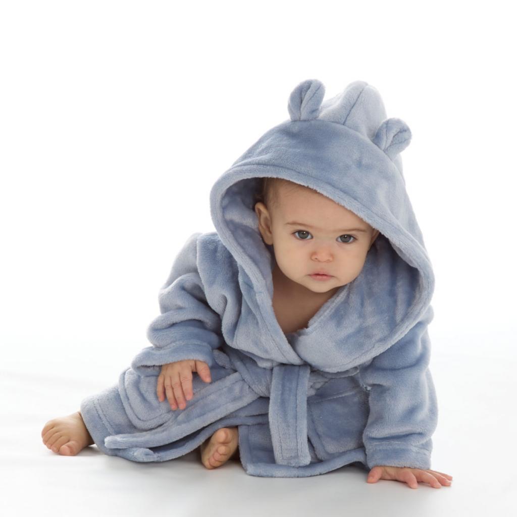 Personalisable Dressing Gown with Cute Ears - Dusky Blue