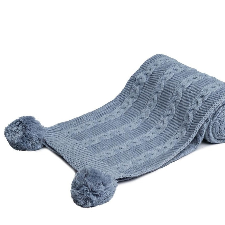 Recycled Cable Knit Blanket Wrap - Dusky Blue Baby Blanket