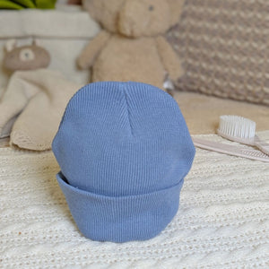 Blue knit beanie baby hat