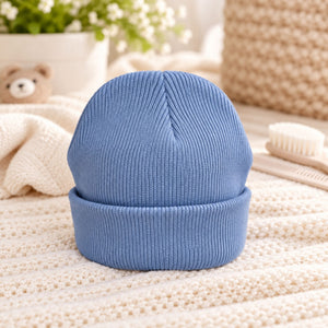 Blue knit beanie baby hat