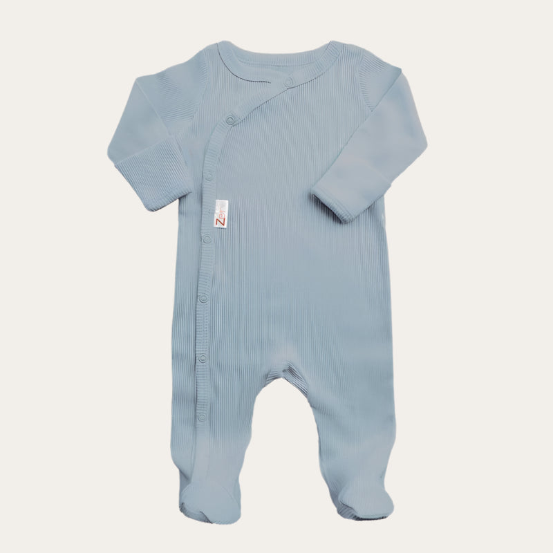 Dusty Blue Ribbed Baby Sleepsuit 100% Cotton | 0-3 Months Baby Boy Clothes.