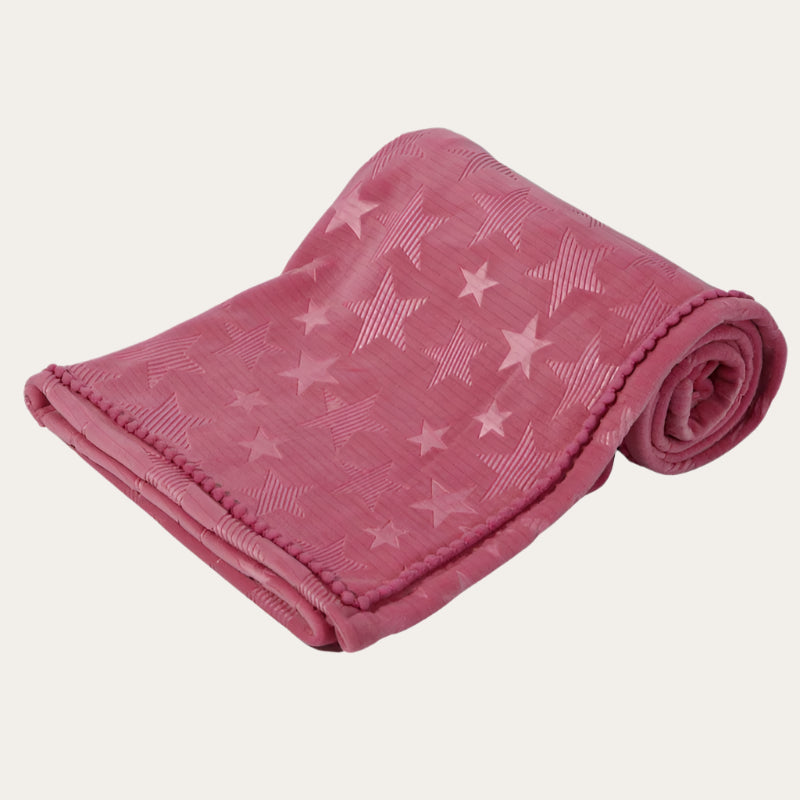 Personalisable Dusty Pink Star Embossed Mink Wrap with Pom Pom Trim â Baby Blanket 75 x 90cm Baby Blanket.