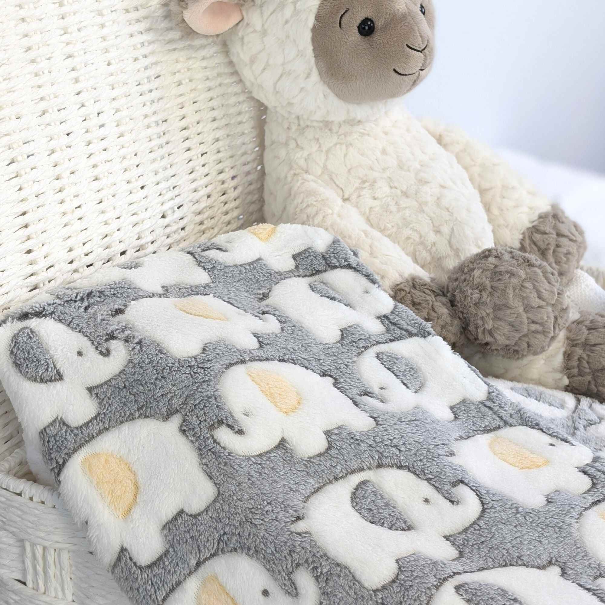 Soft Grey, White and Lemon Yellow Elephant Blanket Wrap Baby Blanket.