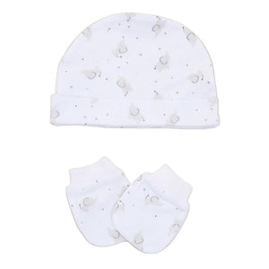 Hat and mittens with elephant pattern