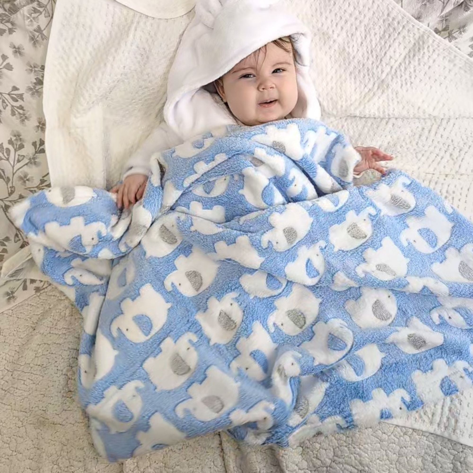 Personalised Blue Elephant Blanket Baby Blanket Bumbles Boo