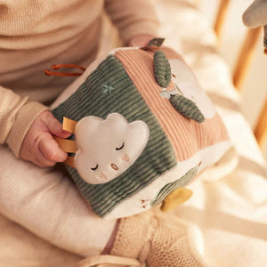 Embroidered sensory activity cube for babies