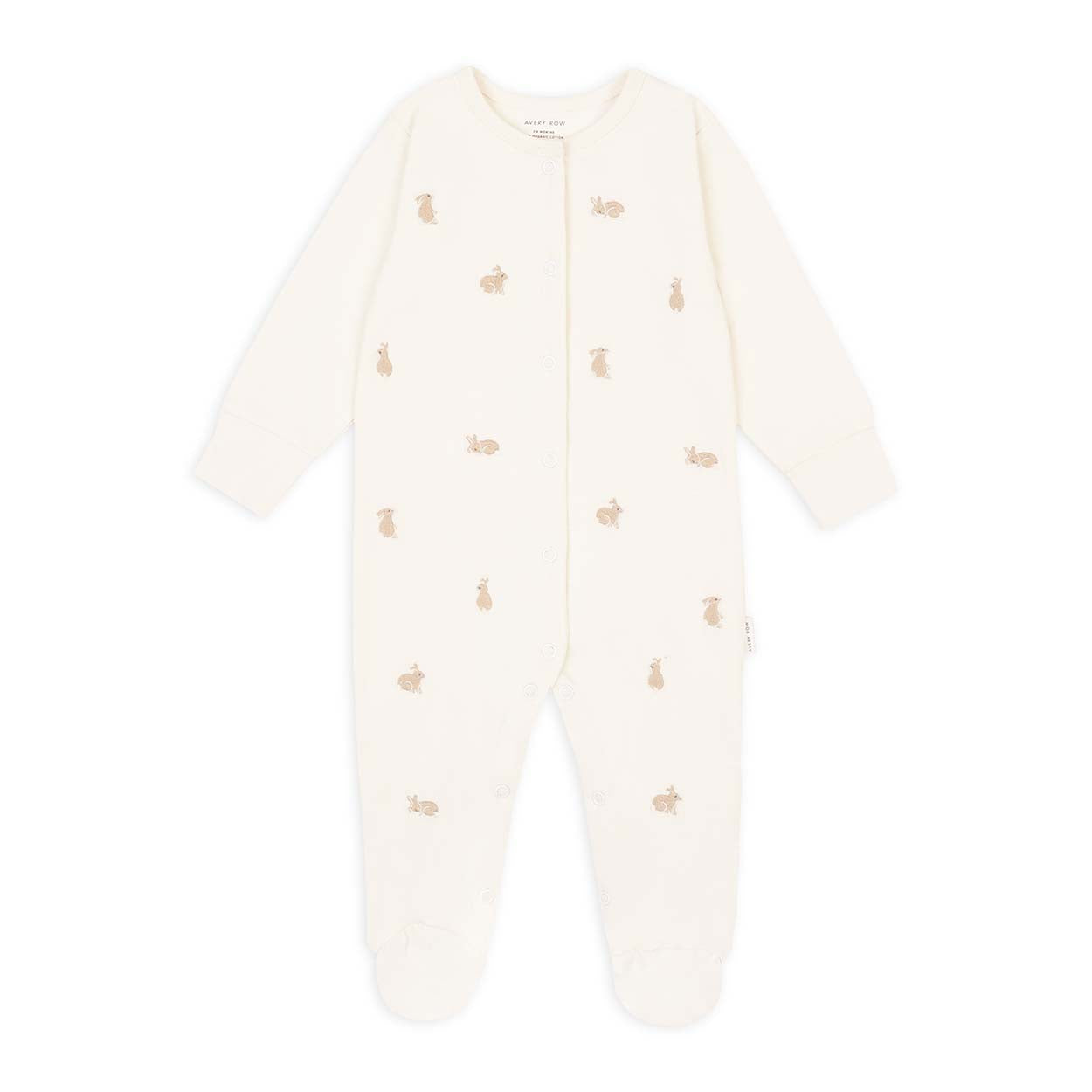 Organic Baby Clothing Unisex Sleepsuit 'Bunnies' Unisex Baby Clothes.