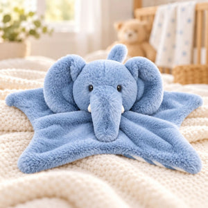 A blue plush elephant comforter