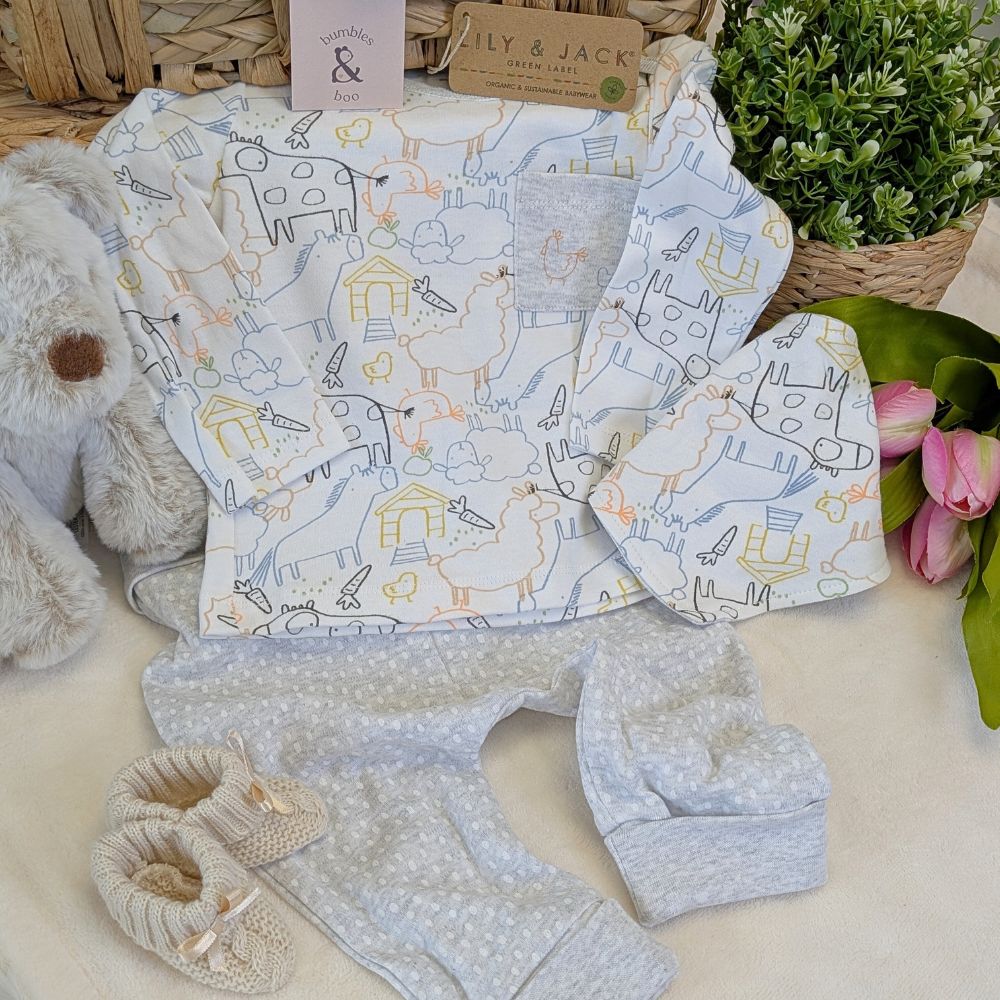 Organic Farm Animals Baby Gift Set – 3 Piece Outfit