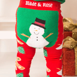 Festive Snowman Baby Leggings – Red and Green