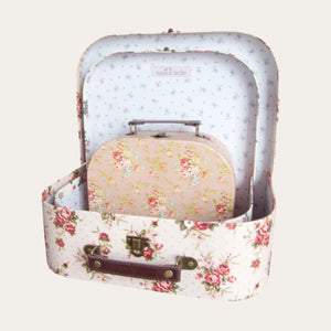 Vintage Rose Suitcases Set of 3 | Floral Keepsake & Toy Storage Keepsake Box.