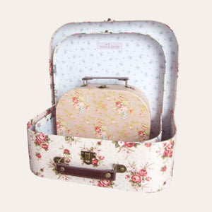 Vintage Rose Suitcases Set of 3 | Floral Keepsake & Toy Storage Keepsake Box.