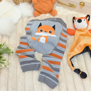 Fox themed baby leggings in orange and grey.