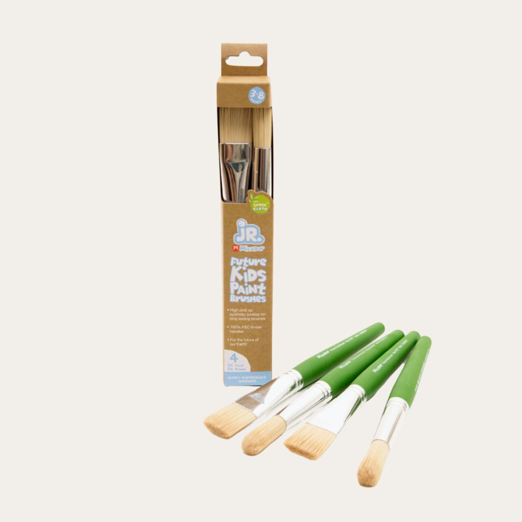 Future Kids Paint Brushes Round & Flat, Pack of 4 (FSC 100% Certified) Toddler Toys.