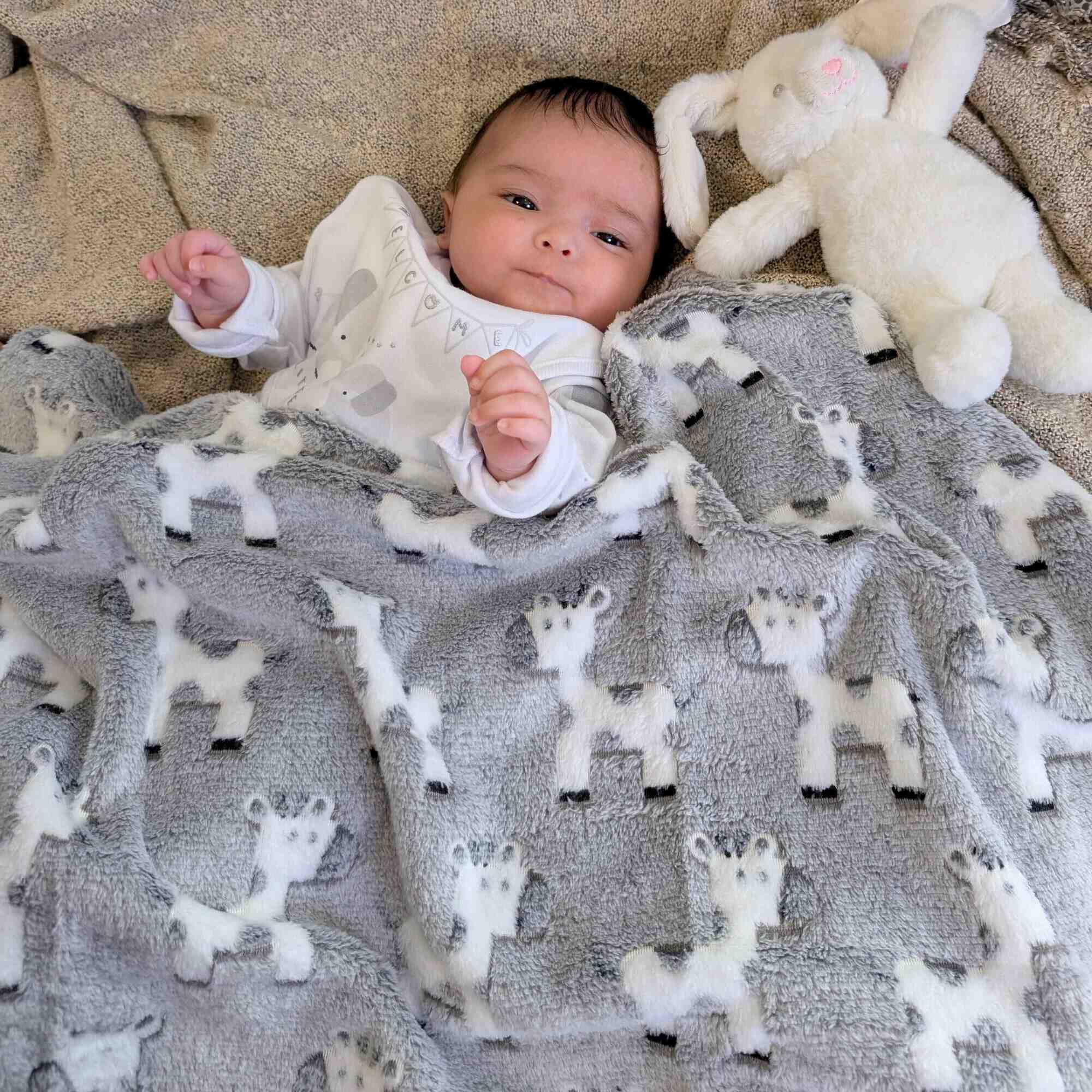 Soft Grey and White Giraffe Print Blanket Wrap Baby Blanket.