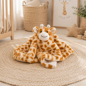 Plush huggy giraffe baby comforter toy suitable from birth.