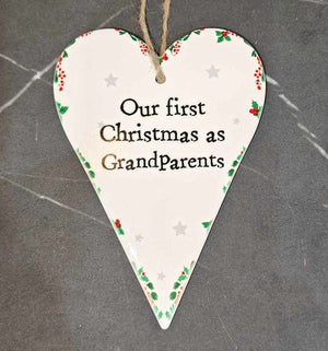 Hanging Heart Decoration - First Christmas as Grandparents