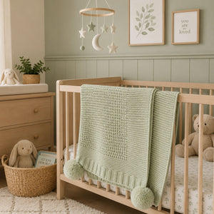 Soft ribbed knit baby blanket in pale green
