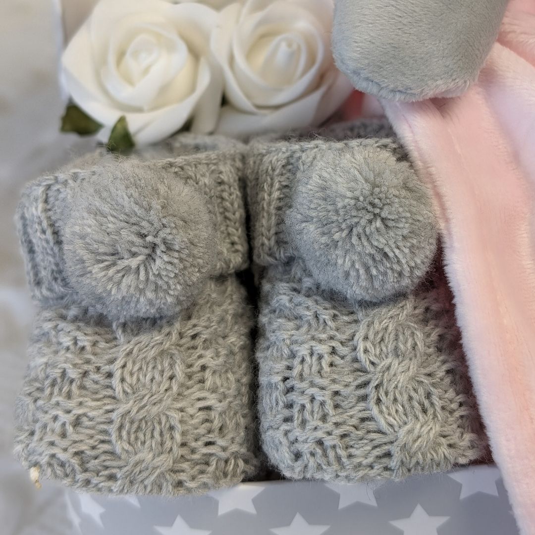 grey knit baby booties