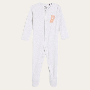 Grey sleepsuit with teddy placement and poppers