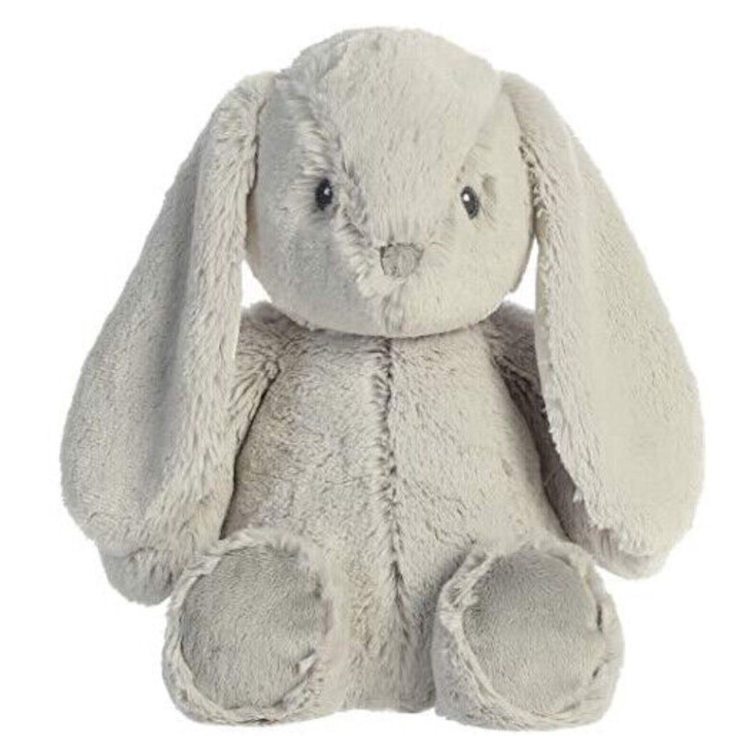 grey rabbit soft toy with long ears that could be personalised