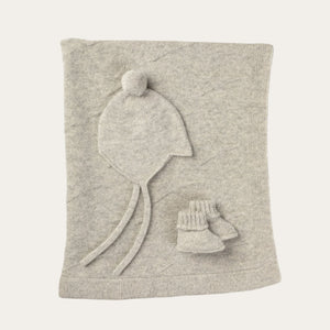 Cashmere Earl Grey 3 Piece Baby Set - Blanket, Booties and Hat Baby Blanket, Hat & Booties Gift Set.