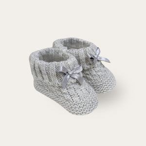 Super Snuggly Knitted Grey Baby Booties with Satin Bow Booties.