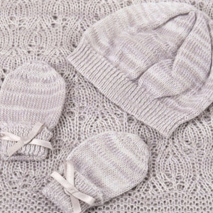 Newborn Baby Wool Shawl, Hat & Mitten Gift Set - Grey Marl Baby Blanket, Hat & Booties Gift Set.