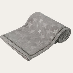Grey star embossed mink wrap with pom pom trim âbaby blanket 75 x 90cm.