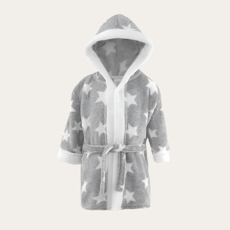 Grey 'Star' Hooded Dressing Gown Bath Robe With Pom Pom Trim. Dressing Gown.