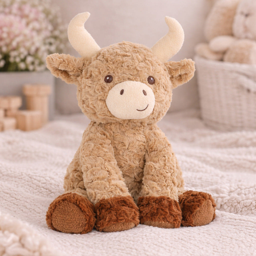 highland cow soft toy embroidered face detail