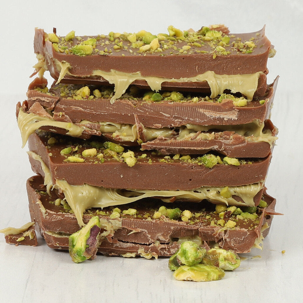 Handmade Dubai Pistachio Milk Chocolate Slab – Belgian Chocolate