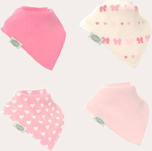 Dibble Bib 4 pc 'Hearts and Bows' Set Bandana Bib.