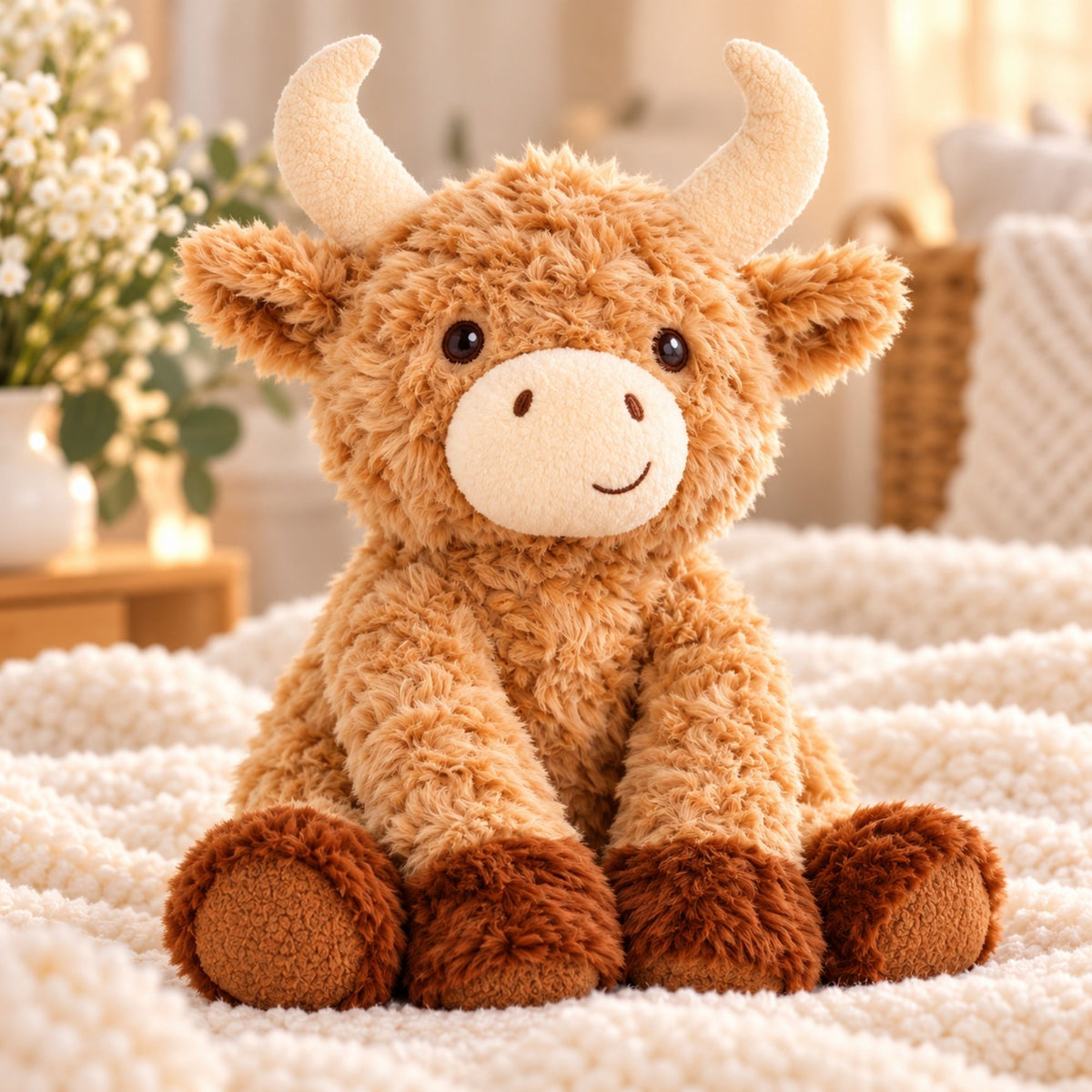 highland cow soft toy embroidered face detail