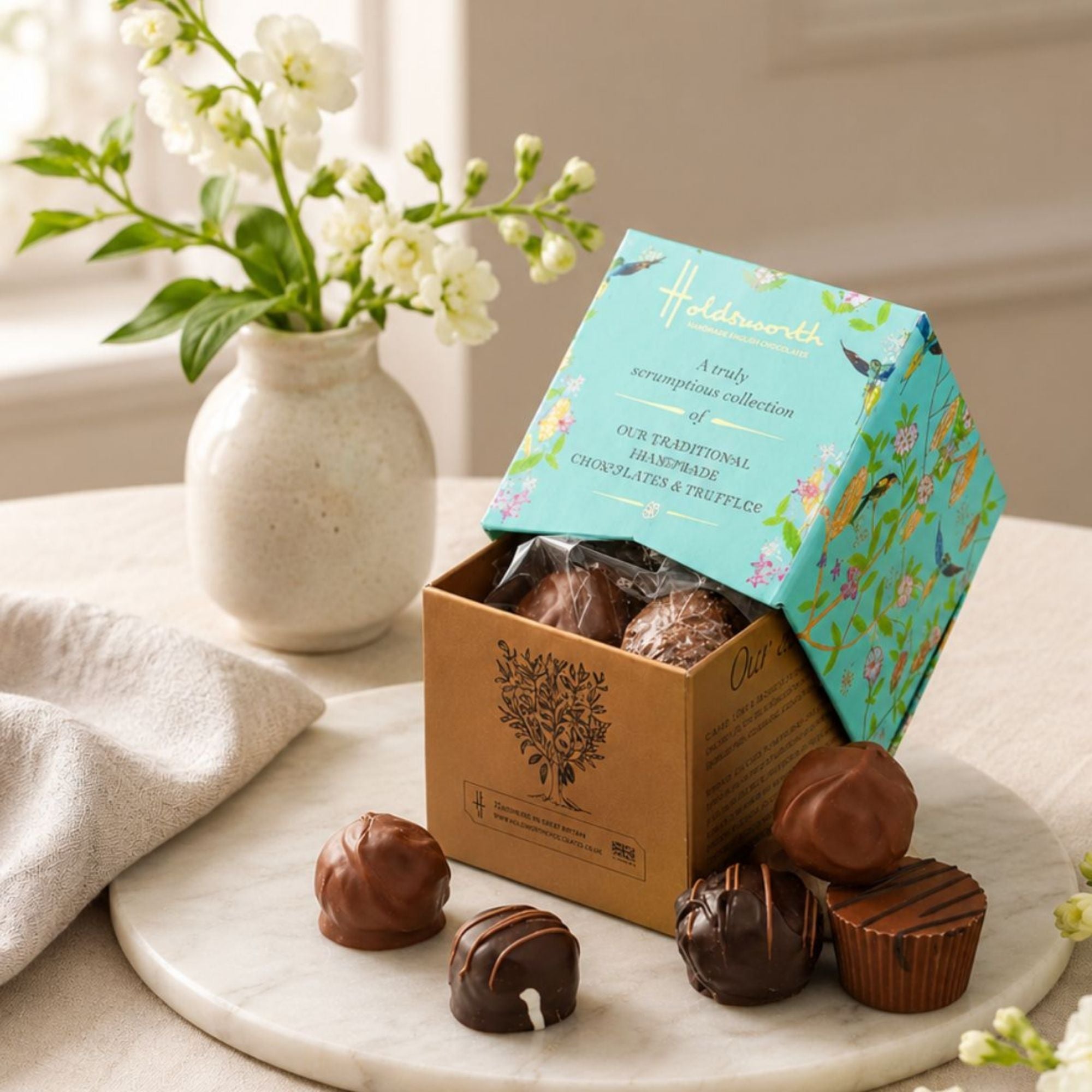Handmade British Petite Assorted Chocolate Cube by Holdsworth Chocolate Box.