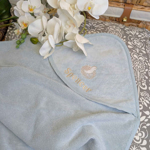 Organic cotton terry towelling baby bath towel duck egg
