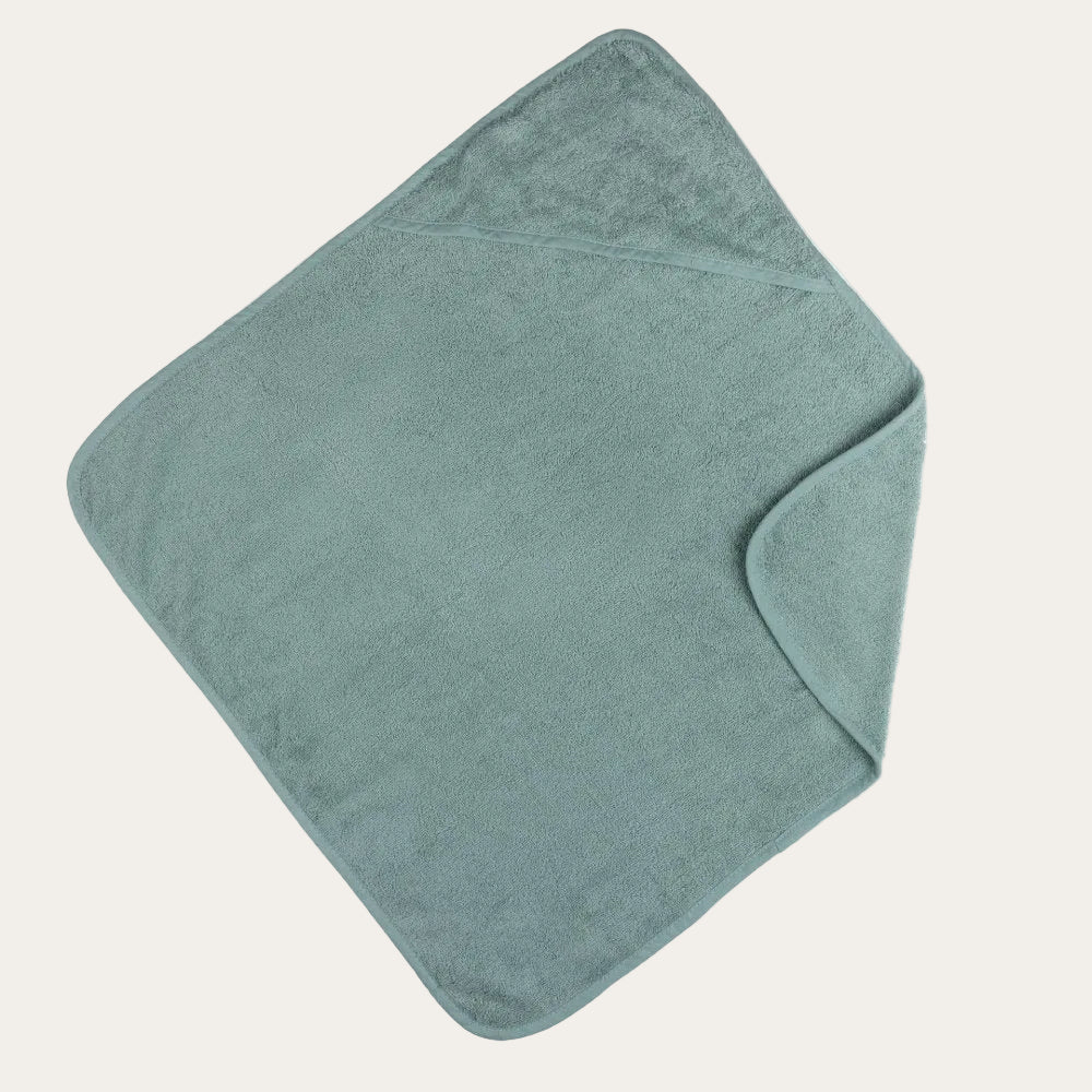 Personalisable sage green hooded baby bath towel 70cm x 70cm
