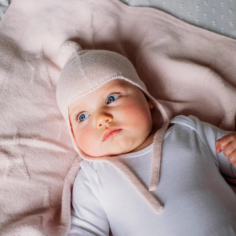 Icing pink newborn bonnet in cashmere