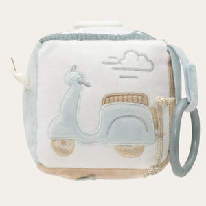 Interactive baby cube toy with textures and sounds