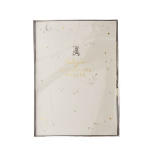 Ivory Baby Certificate Holder – teddy embellishment and stars