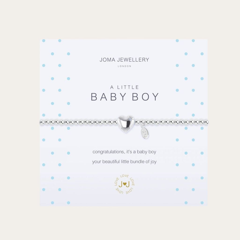 Joma Jewellery baby boy bracelet on a card with a poem.