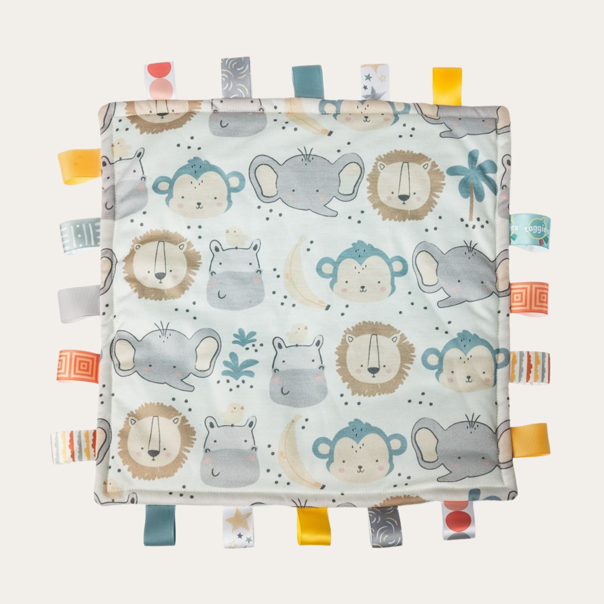Taggies original baby comforter with tags in jungle design.