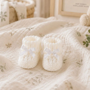 White knit baby booties