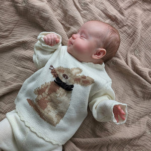 Baby Knitted Outfit Ivory Bunny Motif | 2-Piece Baby Set Unisex Baby Clothes.