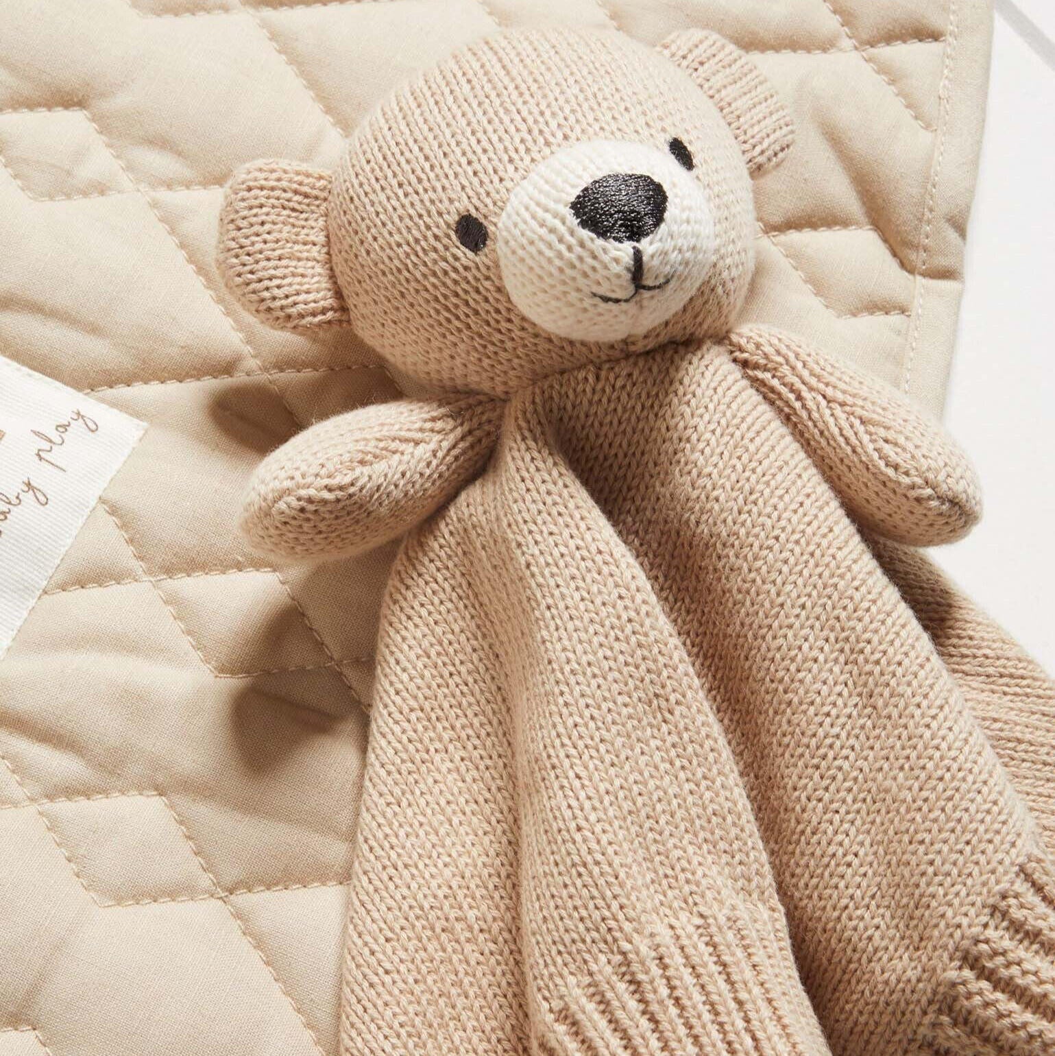 Knitted Bear Baby Comforter - Neutral soft toy
