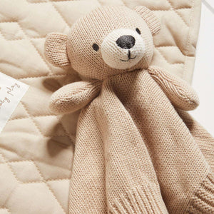 Knitted Bear Baby Comforter - Neutral soft toy