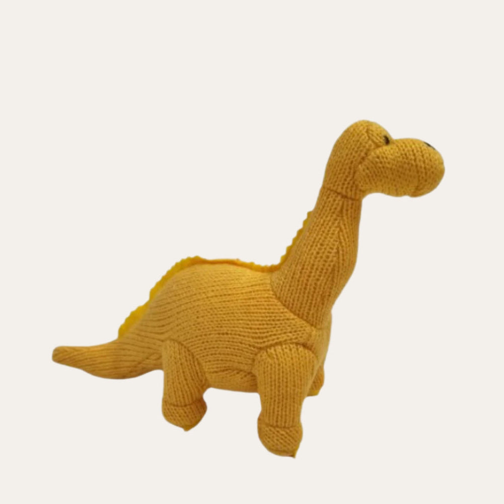 Knitted Diplodocus Dinosaur Rattle Toy - Yellow Rattle.