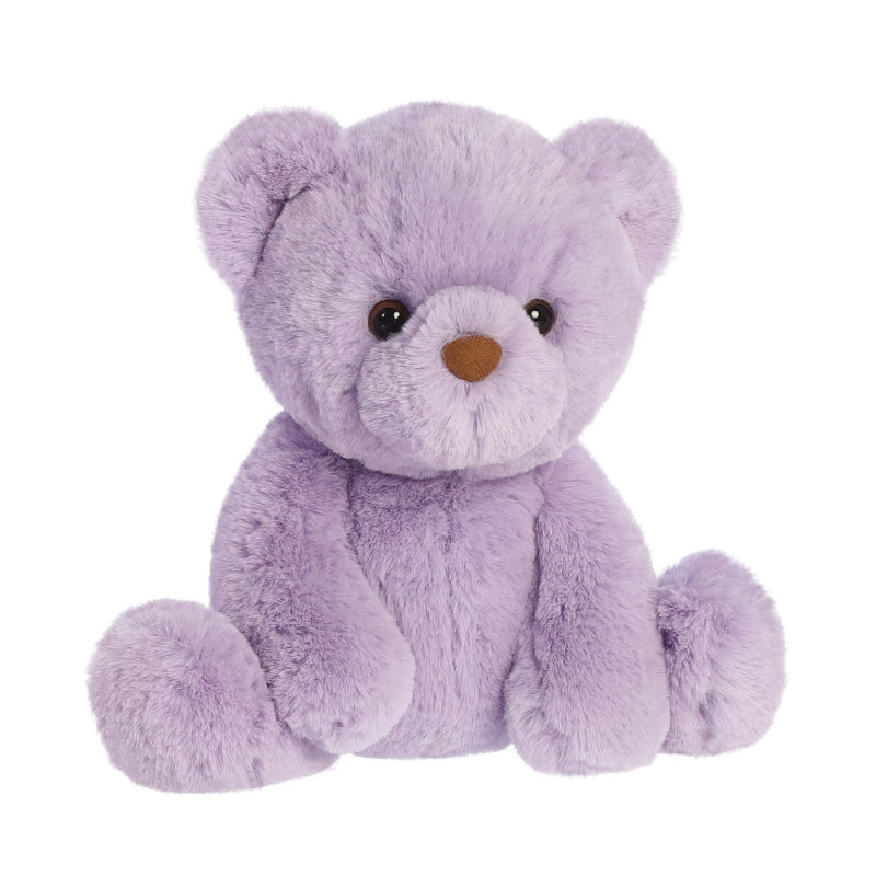Soft cuddly teddy bear with cute face and light purple fur
