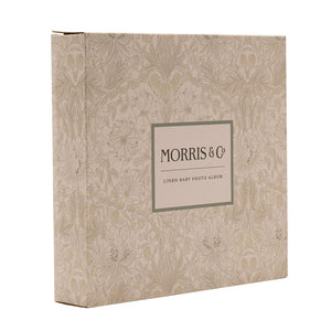 Patterned presentation packaging for the linen baby photo album