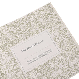 Patterned endpaper with This album belongs to dedication panel